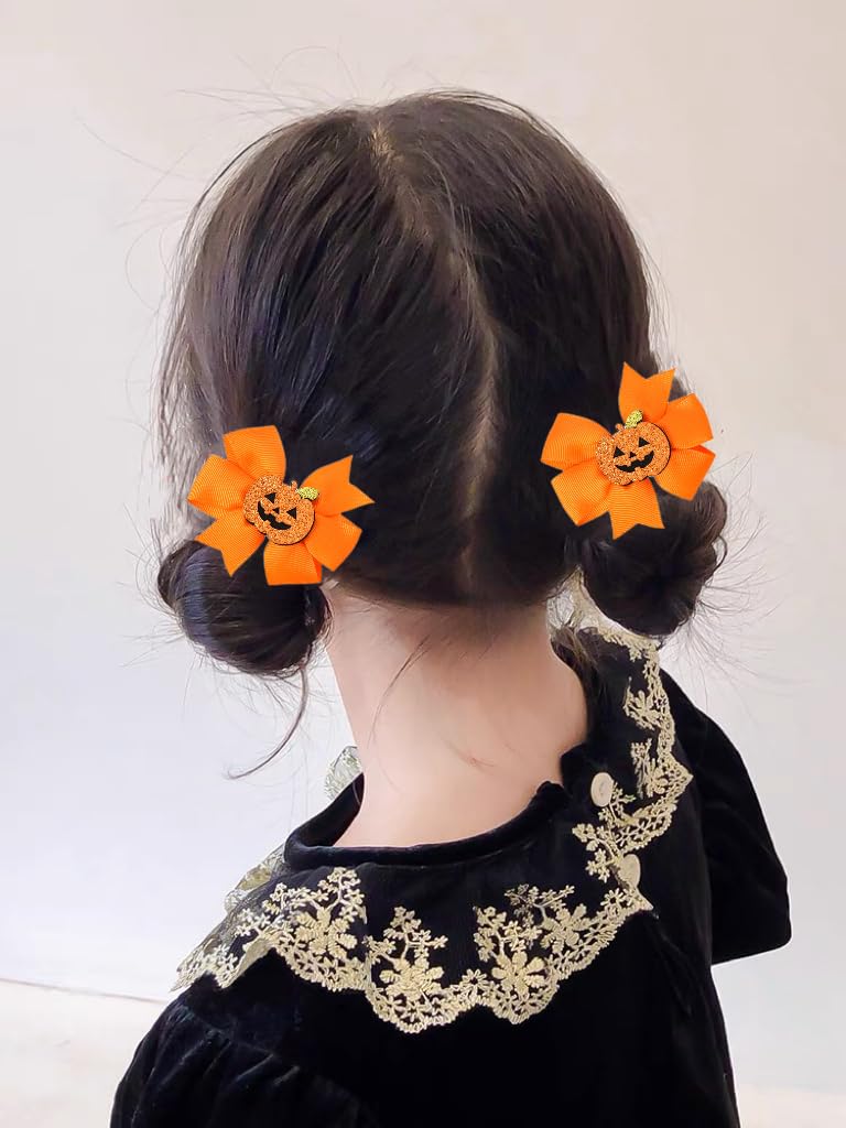 Lazos para el pelo de Halloween, pinzas para el pelo de calabaza para niñas, lindos pasadores de Halloween para niñas pequeñas, clip de pelo con