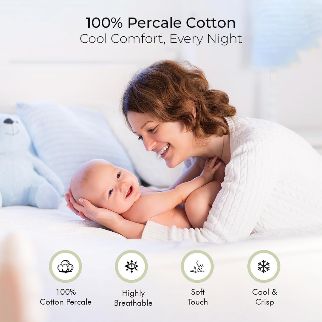 LINENWALAS Sábana bajera ajustable 100% de algodón percal orgánico, bolsillo profundo de 16 pulgadas, sábana bajera de algodón fuerte y fresco de 39