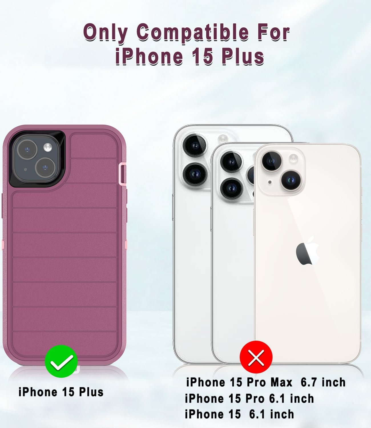Paprose Funda resistente de 3 capas para iPhone 15 Plus, a prueba de golpes, a prueba de caídas, polvo, protección completa, de grado militar, para
