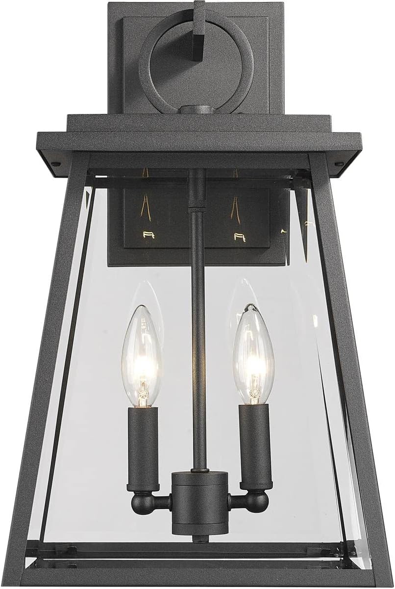 Z-Lite 521M-BK Broughton – Aplique de pared para exteriores de 2 luces en estilo artesano, 17.5 pulgadas de alto y 10.25 pulgadas de ancho,