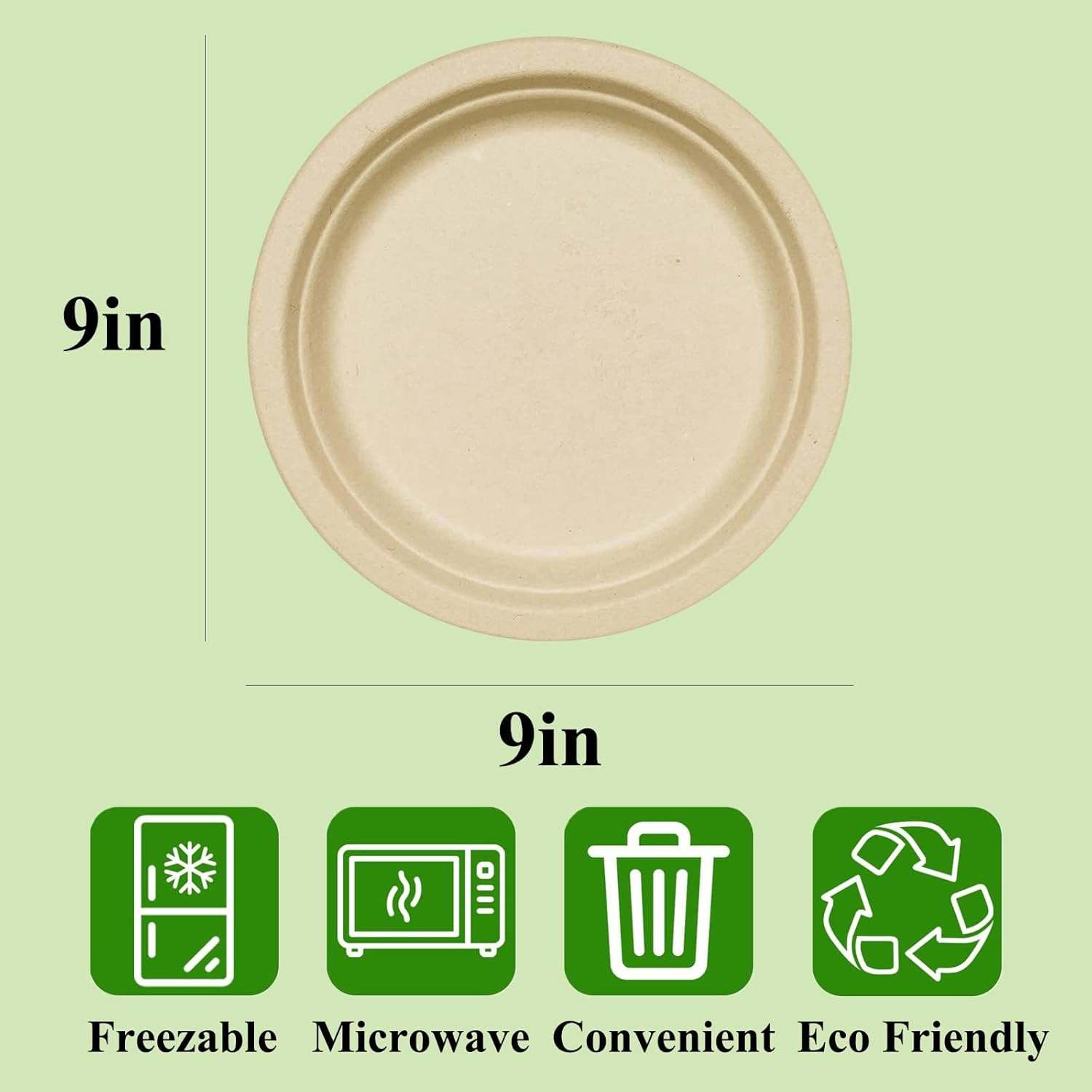 PCIUGXVN Platos de papel de 9 pulgadas, 100% compostable, resistente, desechable, para bagazo, paquete de 150, hechos de fibras de caña de azúcar,