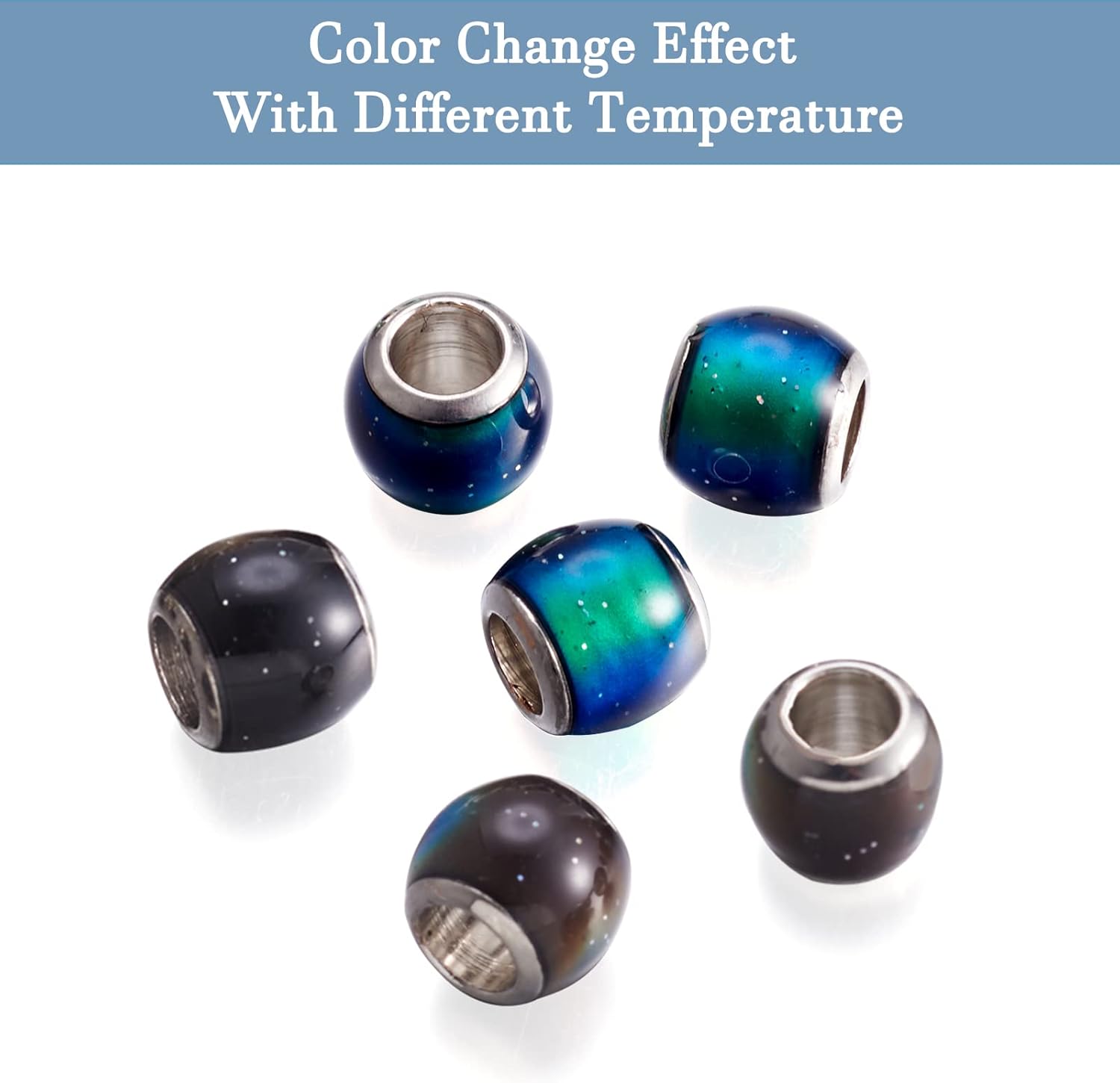 Craftdady 50 cuentas europeas de estado de ánimo de cristal con sensor de temperatura que cambia de color, agujero grande, cuentas espaciadoras con