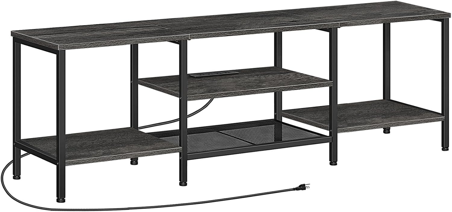 Soporte de TV con tomas de corriente de 75 pulgadas, mesa consola de TV con estantes de almacenamiento abiertos, centro de entretenimiento