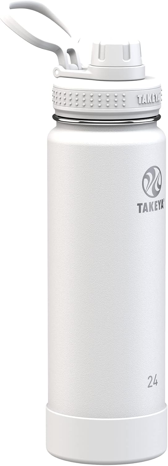 Takeya Actives – Botella de agua aislada de acero inoxidable con tapa de boquilla, 24 onzas, rubor y ártico