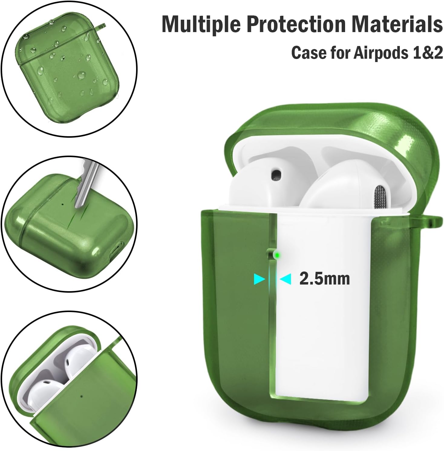 Funda para AirPods de 2 generación y 1 generación con kit de limpieza, correa antipérdida, cordón deportivo y cubierta de ganchos para las orejas (2