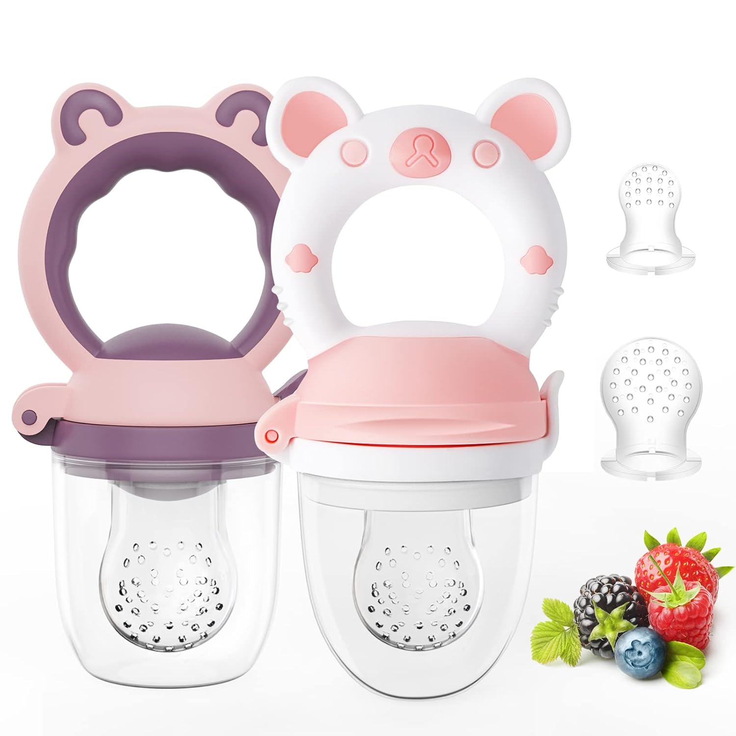 Comedero de alimentos frescos para bebés, chupete de frutas, paquete de 2 juguetes de dentición para bebés de 3 a 24 meses, mordedor con congelador