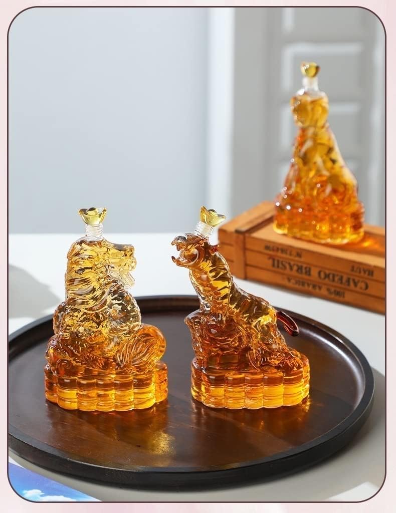 12 decantadores del zodiaco chino, juego de copas de vino de 5.1 fl oz x 12, decantador de vidrio de whisky, botella de vino de vidrio resistente al