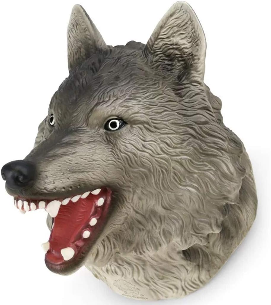 Gemini&Genius Marioneta de mano de animal para niños, figura de acción realista de goma suave, juguetes de juego de rol (lobo)