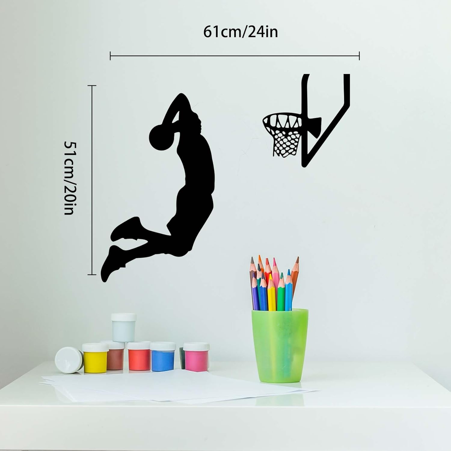 Calcomanías de pared de vinilo de silueta de jugadores de baloncesto, decoración de pared de baloncesto, decoración de pared deportiva, arte de