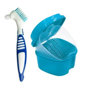 Caja de dentadura con cepillo, taza de dientes falsos portátil de viaje con colador, contenedor de baño para dentadura para un cuidado completo de Caja de dentadura con cepillo, taza de dientes falsos portátil de viaje con colador, contenedor de baño para dentadura para un cuidado completo de