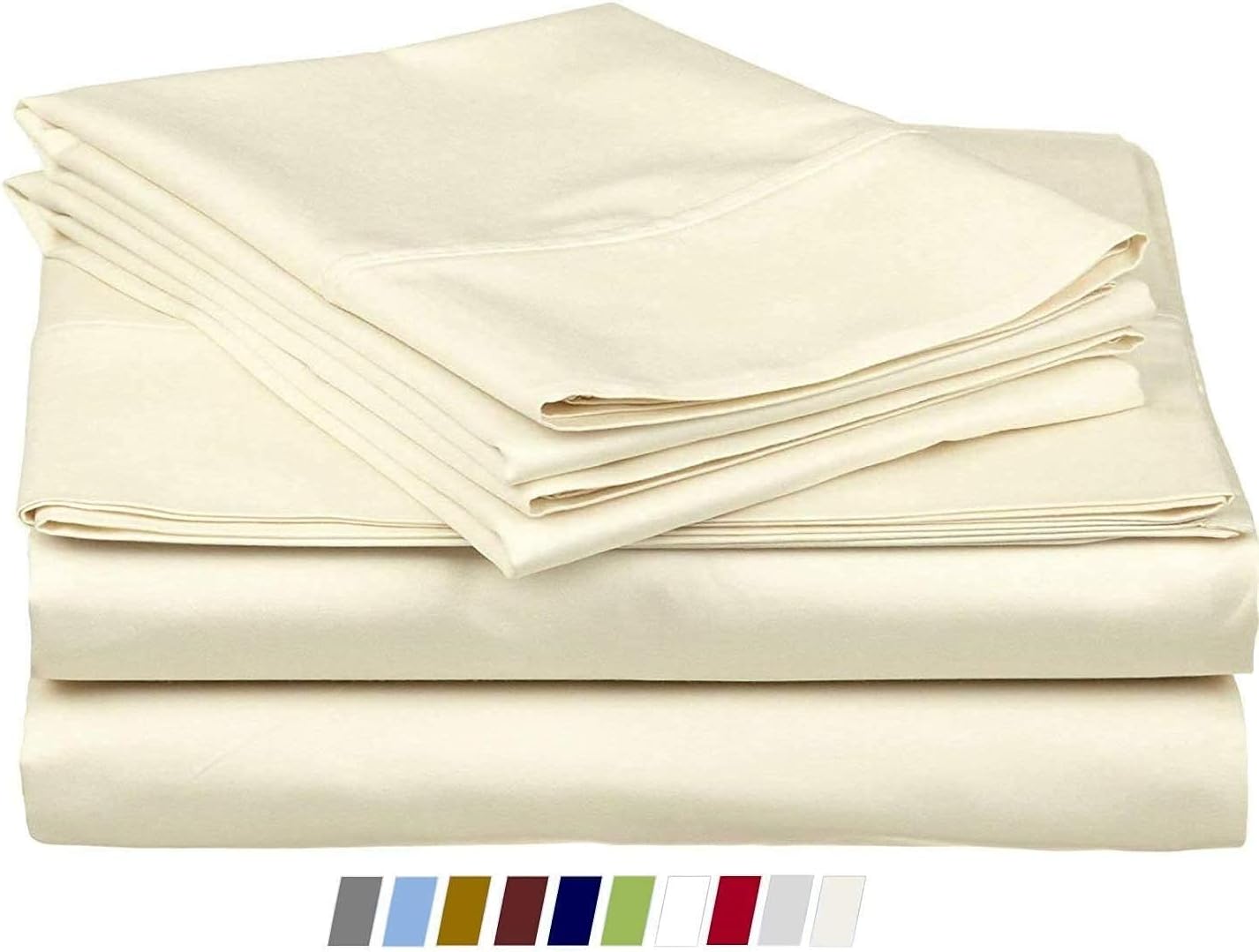 USA Bedding Juego de sábanas de algodón orgánico de 600 hilos, tamaño individual, 4 piezas, para bolsillo profundo de 15 a 18 pulgadas, color marfil
