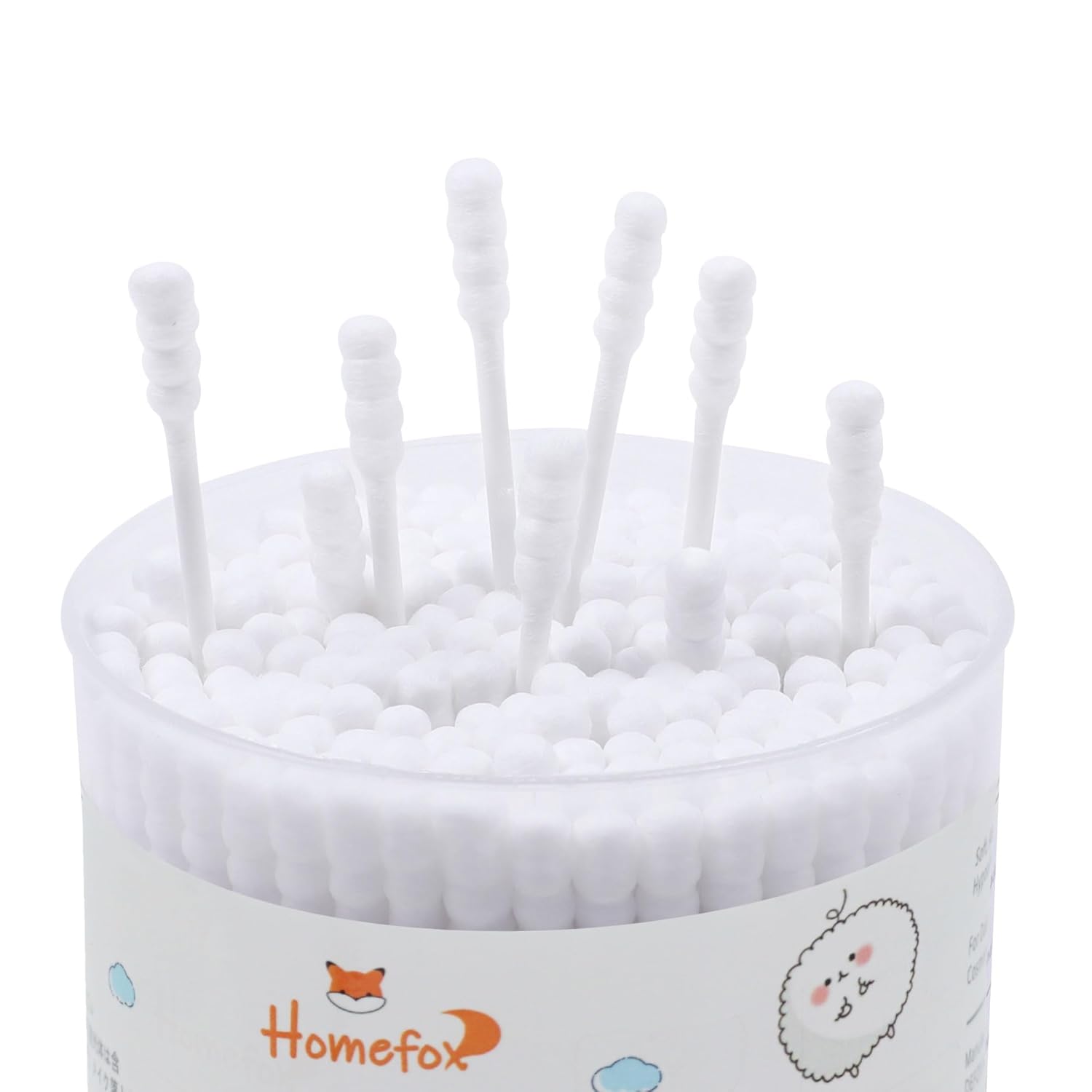 HOMEFOX Hisopos de algodón en espiral  600 unidades de algodón orgánico, doble cara firmemente envuelta, puntas de algodón, palillo de papel, suave,