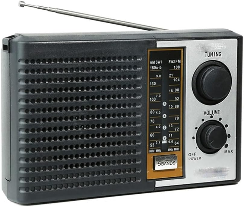 Radio meteorológica AMFMTVSW Radio meteorológica 5 bandas Altavoz de radio meteorológica alimentada por batería para ancianos Tarjeta de soporte
