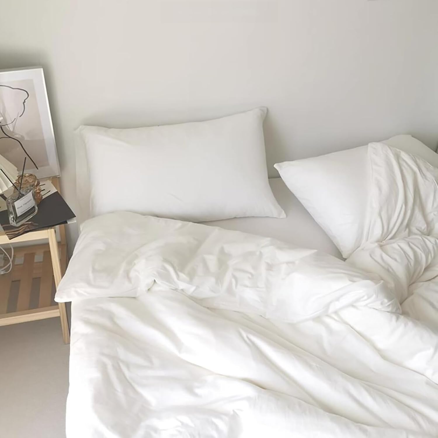 Luxlovery – Juego de edredón color blanco tamaño individual, juego de ropa de cama de 3 piezas, color blanco liso, suave, transpirable, para cama