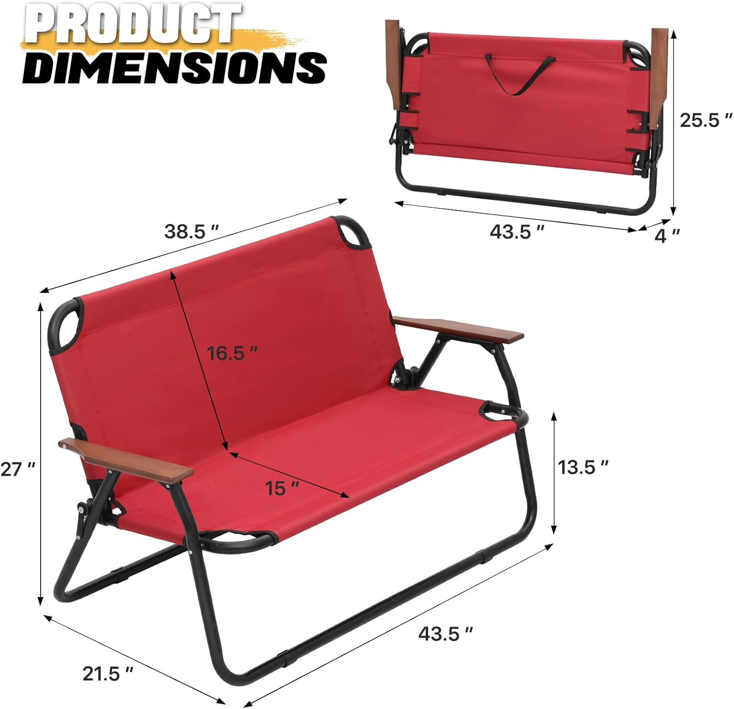 MoNiBloom Silla plegable de doble asiento para campamento, playa, césped, picnic, senderismo, viajes, portátil, plegable, plegable, para 2 personas,