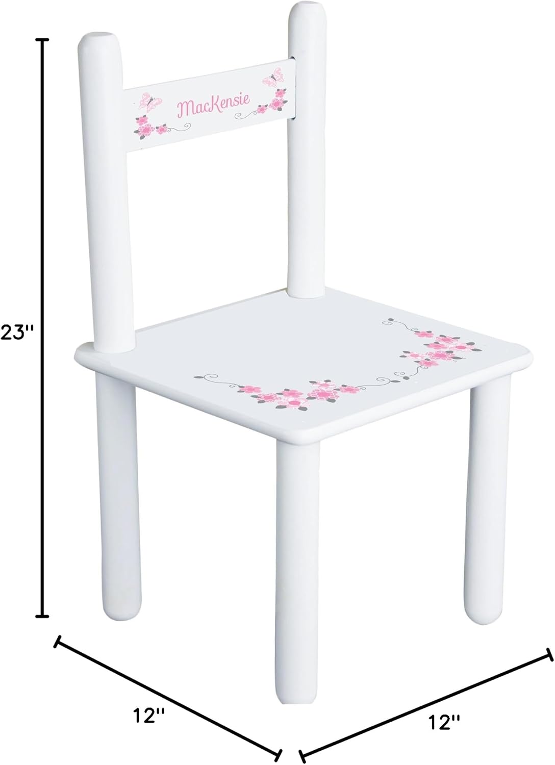 Silla de niño personalizada rosa y gris mariposa flor – blanco
