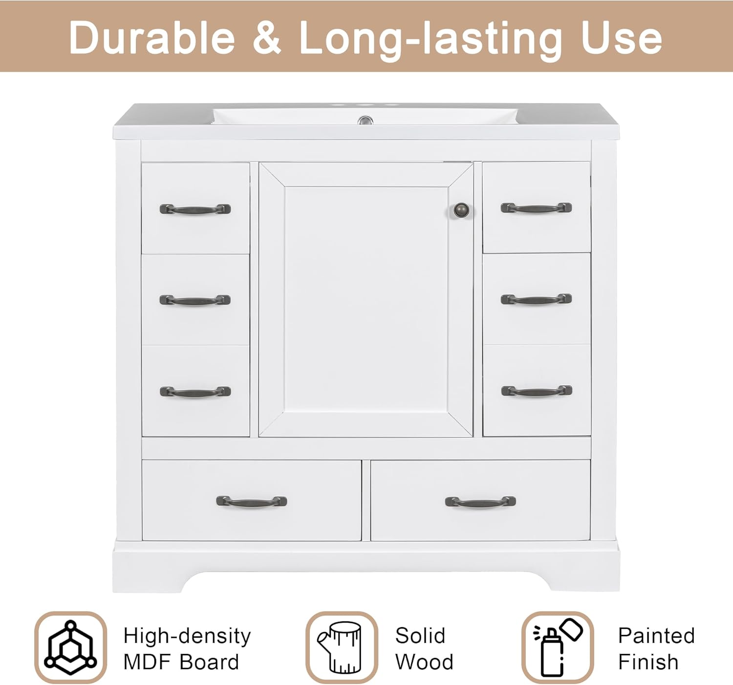 Harper & Bright Designs Tocador de baño de 36 pulgadas sin fregadero, gabinete de baño de madera independiente con 6 cajones y un gabinete con