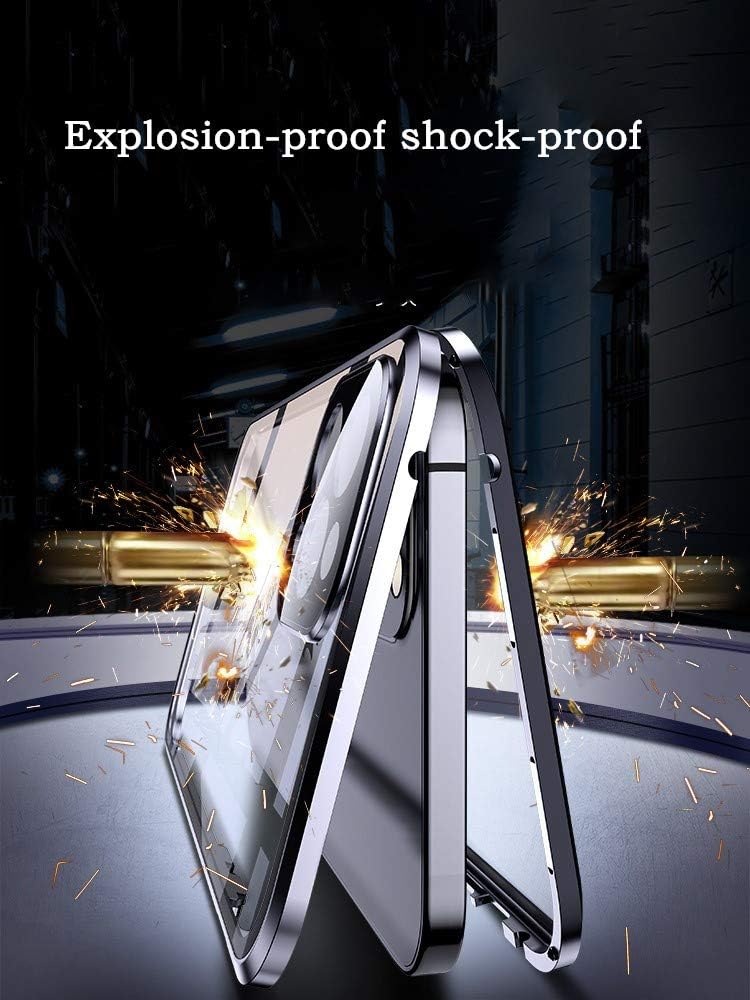 Funda con bloqueo de seguridad y fuerte absorción magnética para iPhone 11 con protector de lente de cámara, parachoques de metal 360, protección de