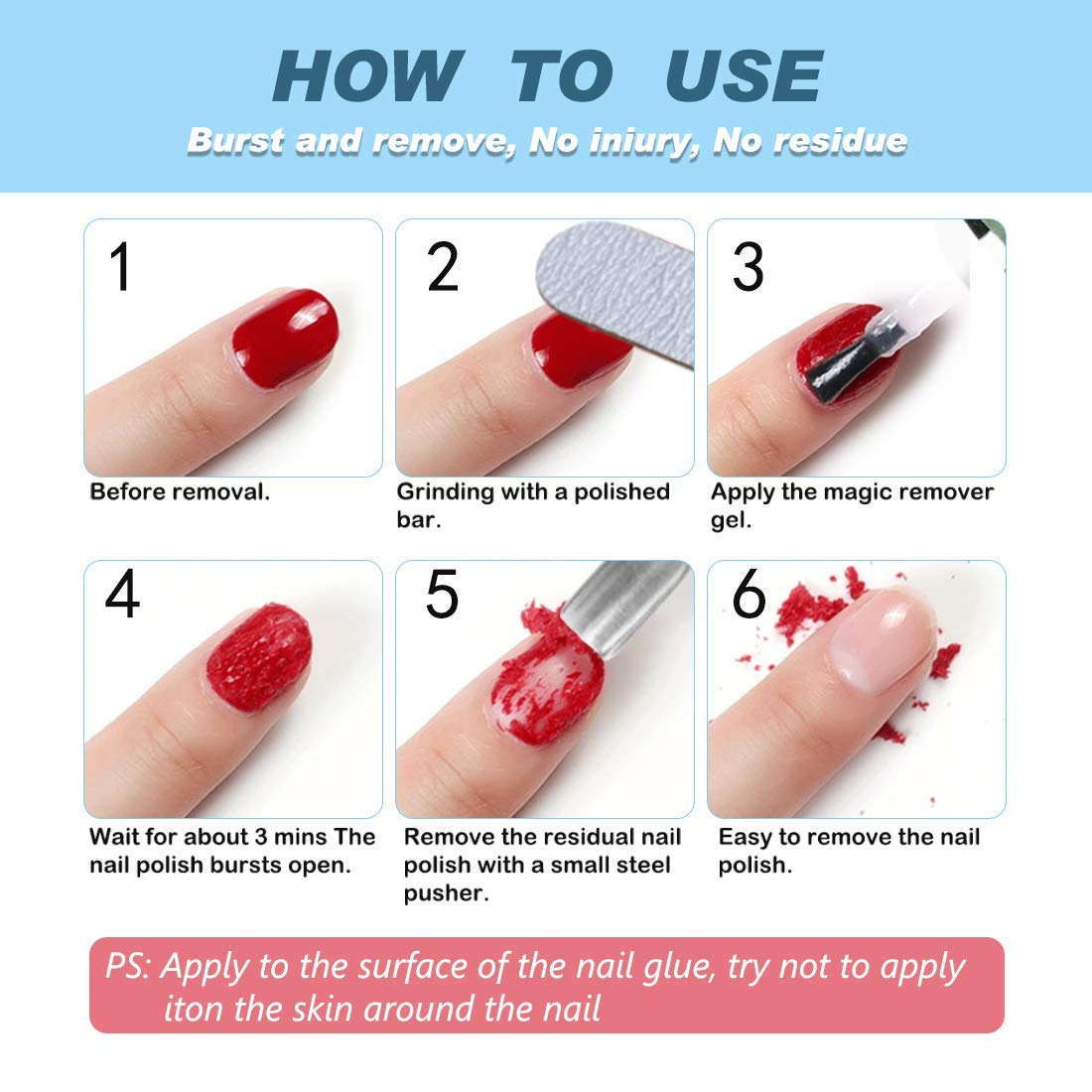 Removedor de esmalte de uñas de gel, removedor de esmalte de uñas para uñas de gel con 1 empujador de cutículas, raspador de uñas y barra de fregar,