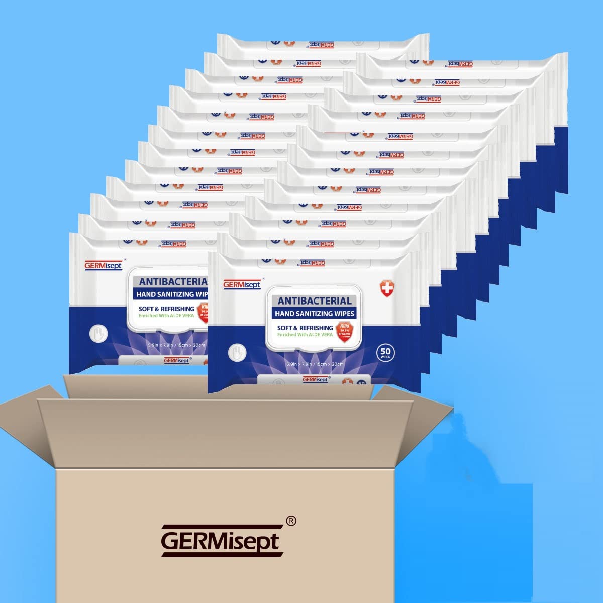 Germisept Toallitas desinfectantes antibacterianas para manos a granel (50 unidades x 24 paquetes  1200 toallitas))