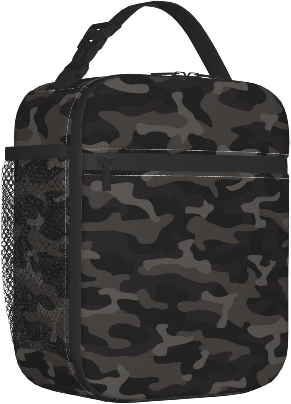 Bolsa de almuerzo portátil de camuflaje negro y gris con aislamiento, bolsa de almuerzo reutilizable para mujeres hombres trabajo picnic camping