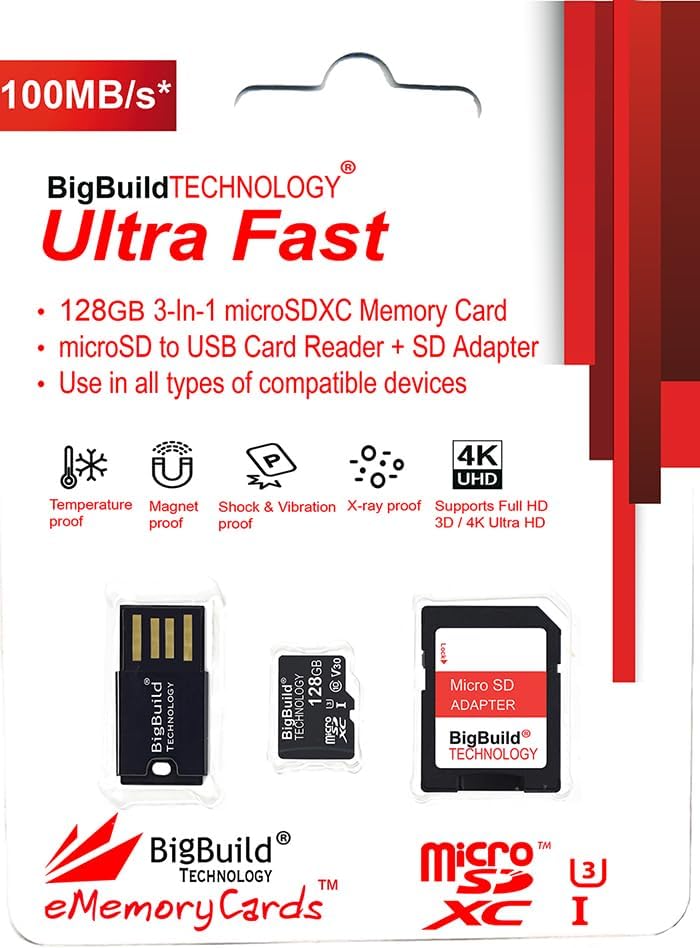Tarjeta de memoria micro SDXC U3 ultra rápida de 128 GB de 100 MBs para celular Samsung Galaxy A14, A34, A54