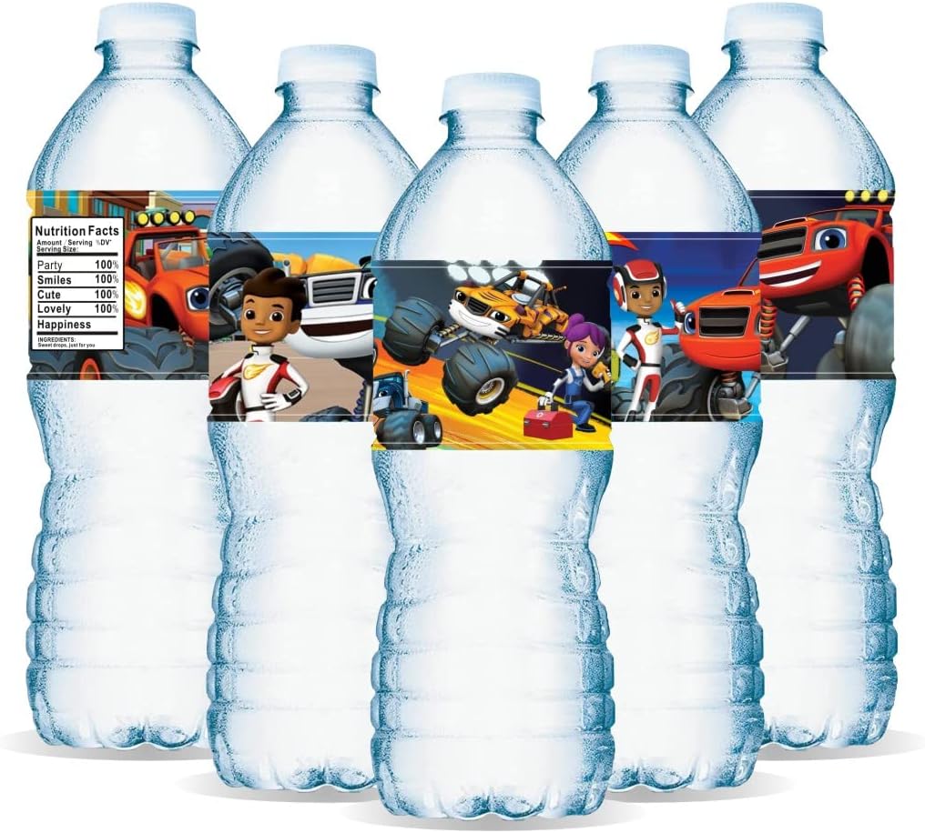 24 etiquetas para botellas de agua Blaze and The Monster Machines para suministros de fiesta de cumpleaños Blaze y The Monster Machines,