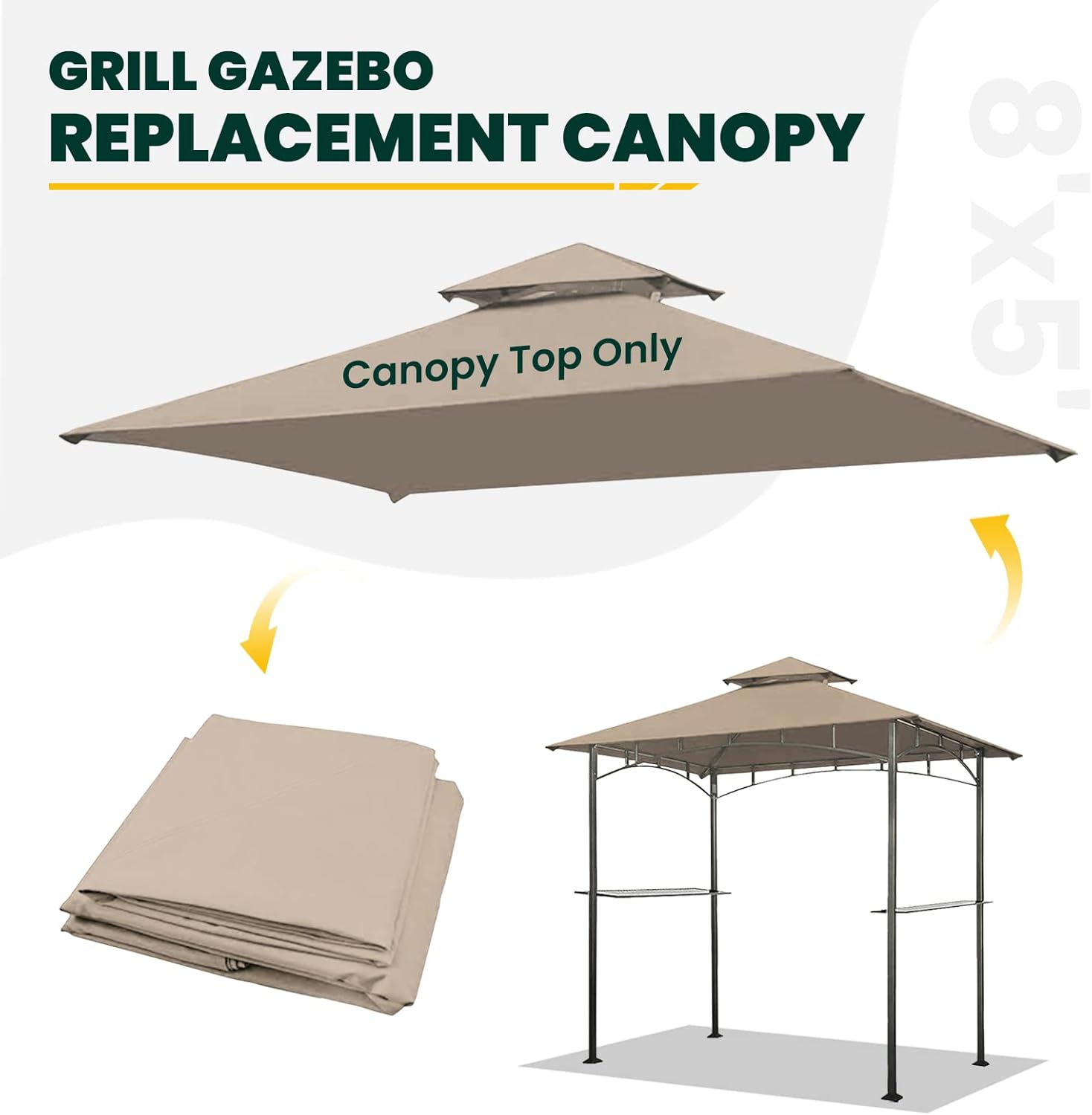 Toldo de repuesto para kiosco, 5 x 8 pies, cubierta superior para kiosco de barbacoa, cubierta superior de toldo de barbacoa con doble cansancio con