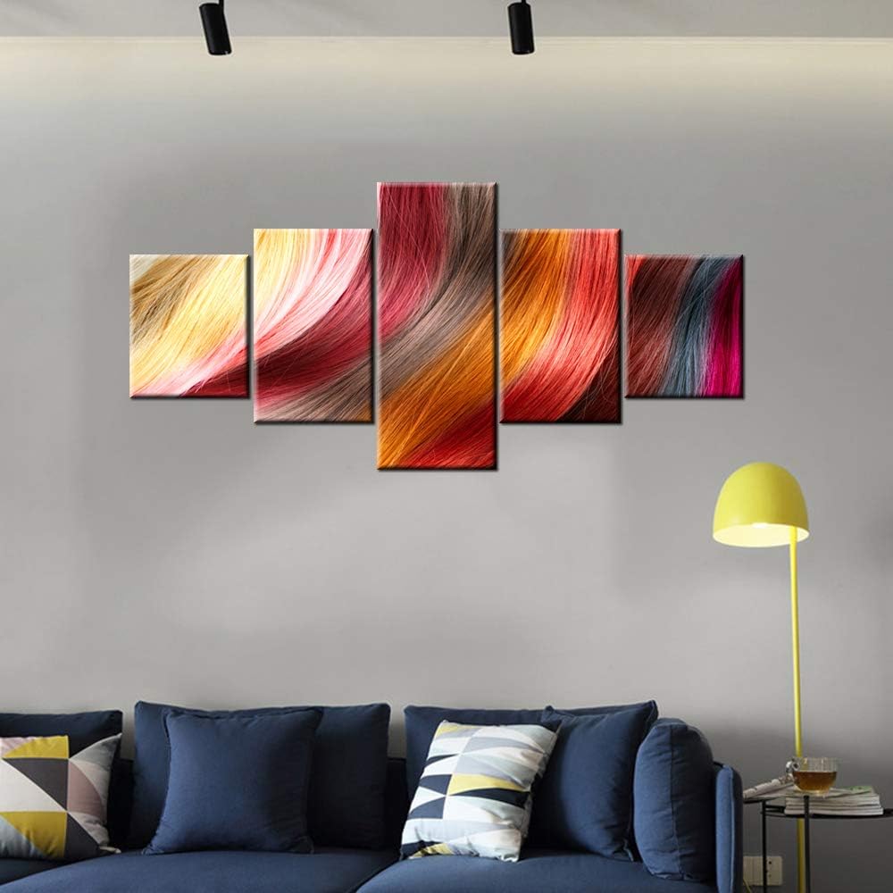 Juego de 5 piezas de arte de pared en lienzo para el cabello, pinturas para sala de estar, diseño de cabello, imágenes, salón de belleza, barbería,