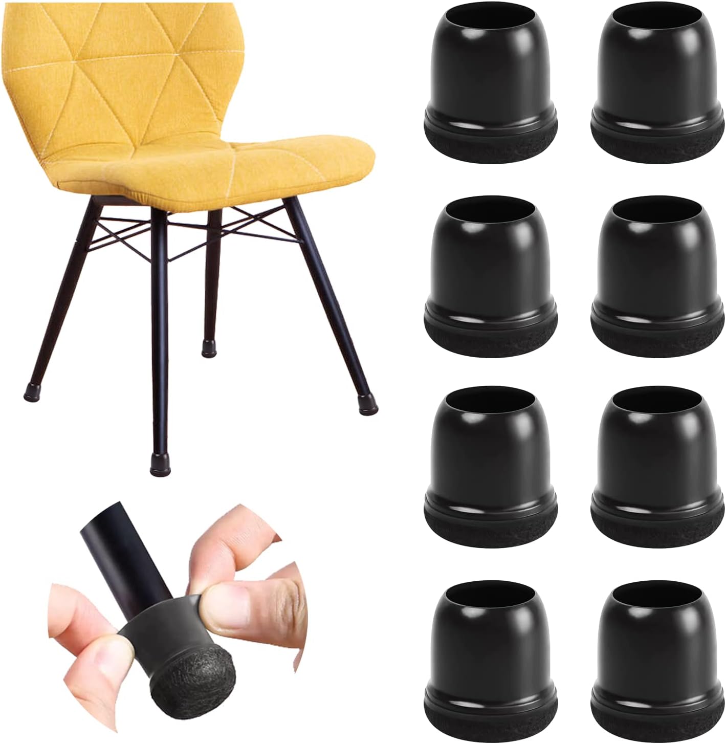 20 protectores de suelo negros extra pequeños para patas de silla, para suelos de madera dura, tapas de goma mejoradas para patas de silla con