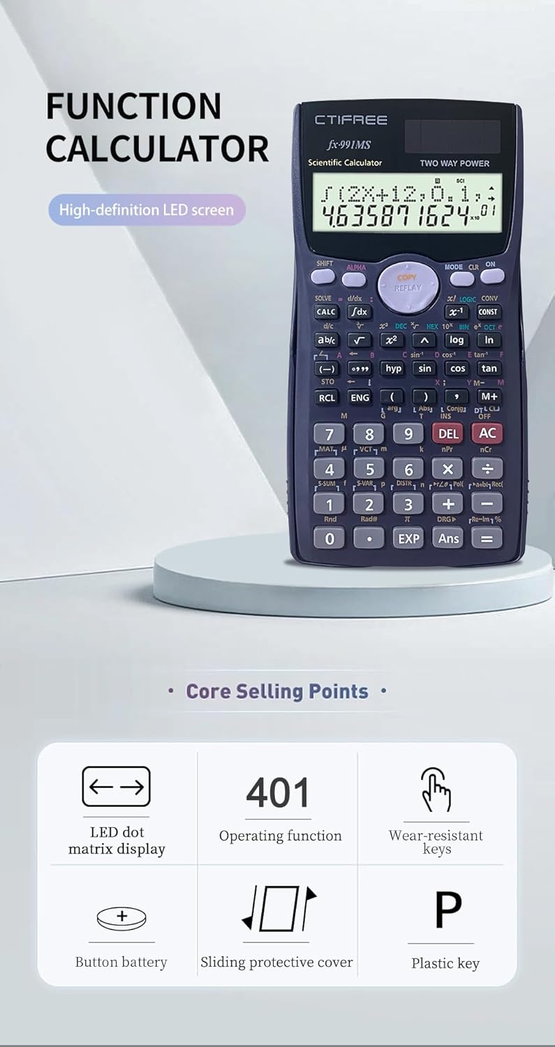 CTIFREE Calculadora científica FX-991MS College Middle School Matemáticas 401 Función Calculadora Cientifica Calculadora científica de doble potencia