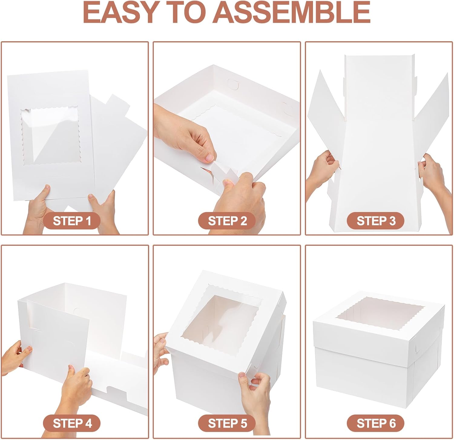 10 cajas para pasteles de 12 pulgadas, 12 x 12 x 12 pulgadas, cajas de pasteles de alto para tartas de nivel con ventana, recipientes desechables