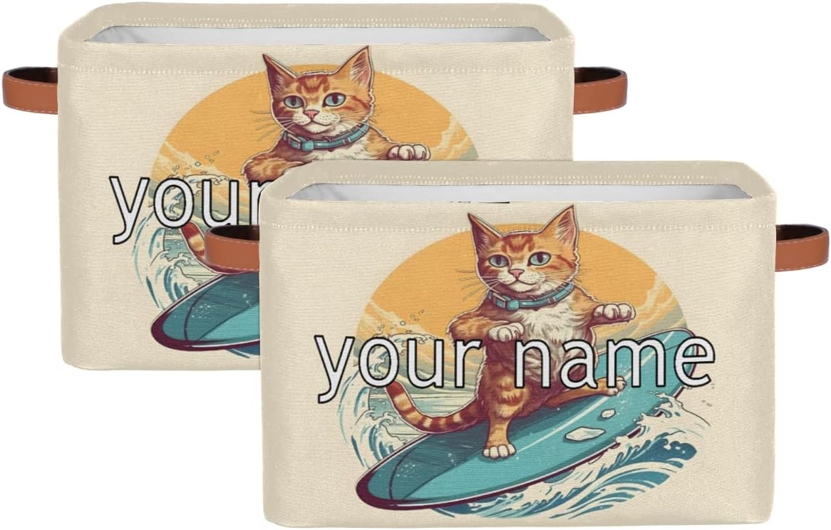 Cesta de almacenamiento personalizada con bonitos animales, gatos, cesta de almacenamiento rectangular de tela divertida para gatos, organizador
