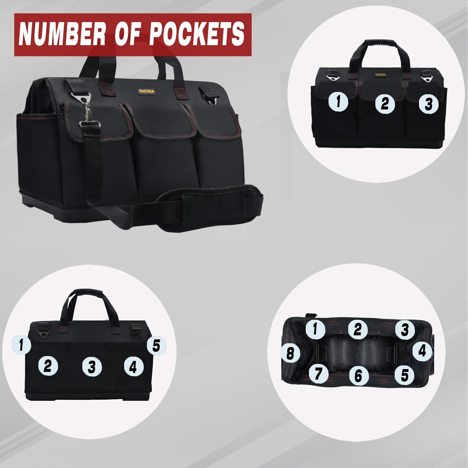 FASTECH Bolsa de herramientas inferior resistente de 20 pulgadas con boca ancha para almacenamiento de herramientas, portador y organizador, bolsa