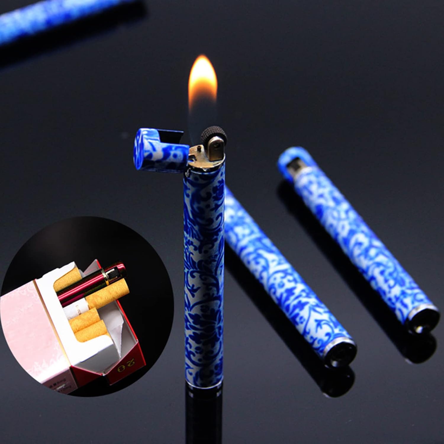 Encendedor de antorcha de 2 piezas, mini tira cilíndrica recargable, encendedor de gas suave, portátil, ajustable, para cocina, interior, exterior,