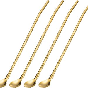 uxcell Pajitas de cuchara de acero inoxidable, 4 pajitas de metal reutilizables de 8.6 pulgadas de mango largo, cucharas para batidos y cócteles, uxcell Pajitas de cuchara de acero inoxidable, 4 pajitas de metal reutilizables de 8.6 pulgadas de mango largo, cucharas para batidos y cócteles,