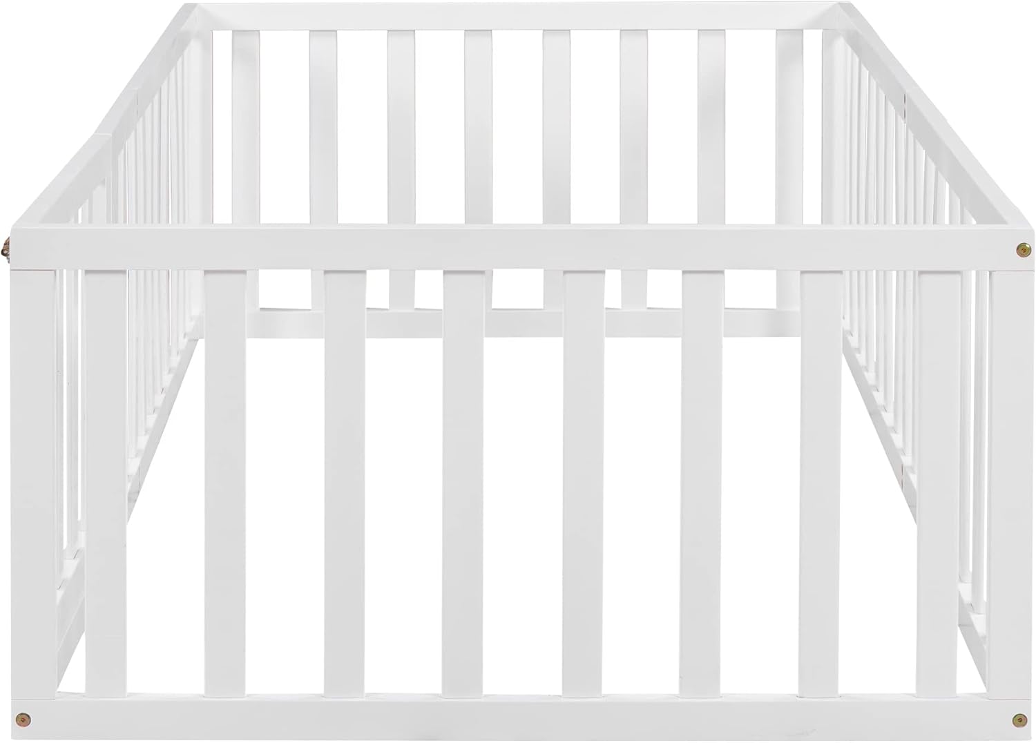 P PURLOVE Base de cama de suelo de tamaño individual para niños, camas Montessori de madera con riel de valla para niños y niñas, (blanco, cama