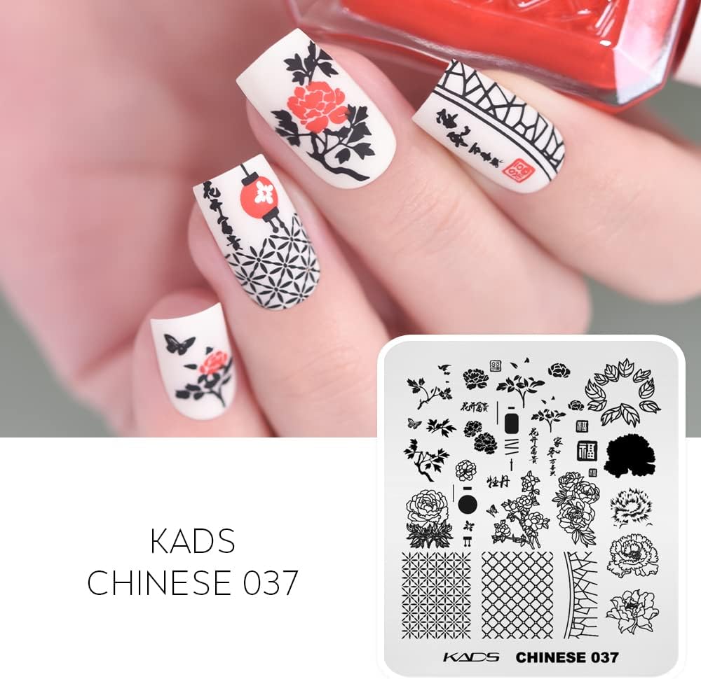 Rolabling Placas de estampado de uñas Poemas chinos Serie de estilo de flores Plantilla de estampado de uñas Placa de imagen Arte de uñas