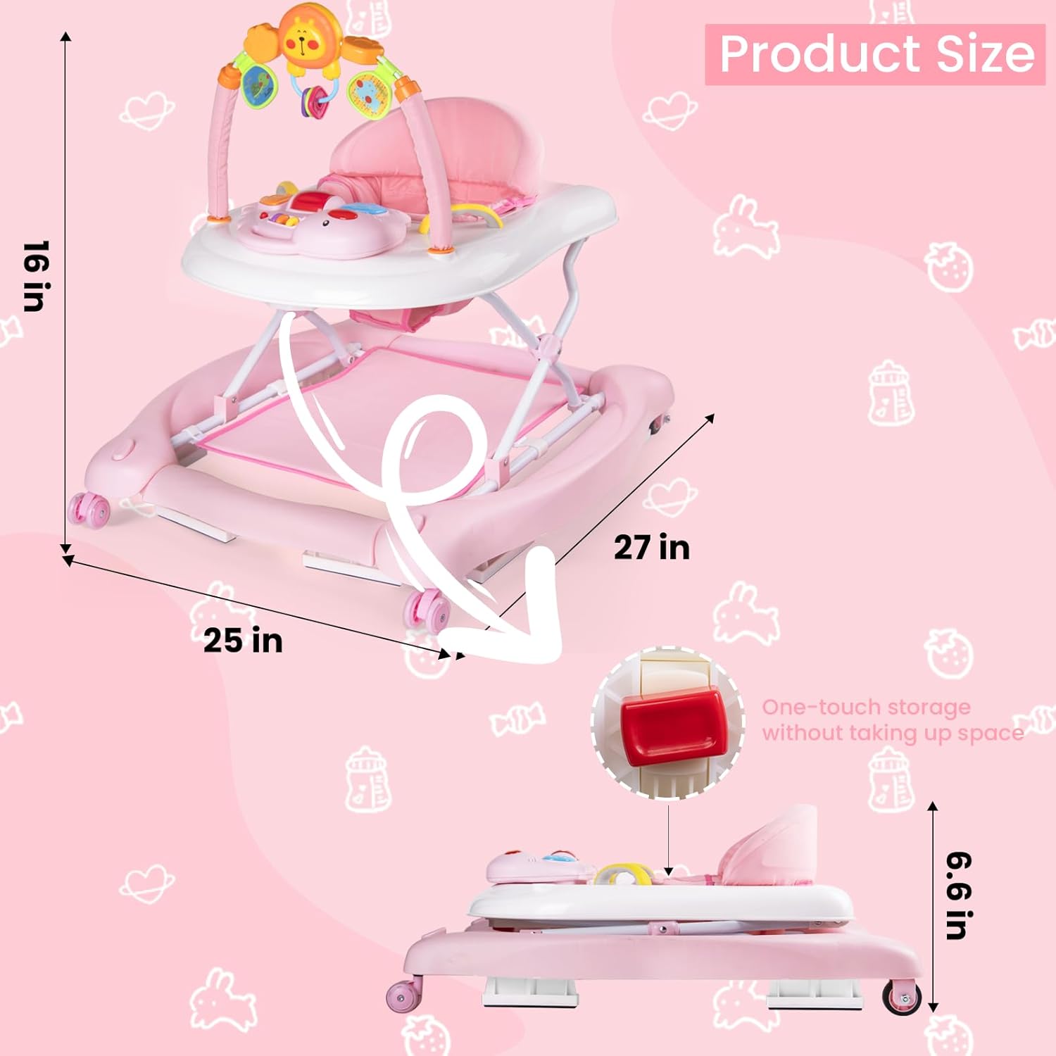 Boyro Baby Andador de bebé 5 en 1, andadores de bebé para niños y niñas de 6 a 12 meses, caminador de actividad plegable, andador infantil con