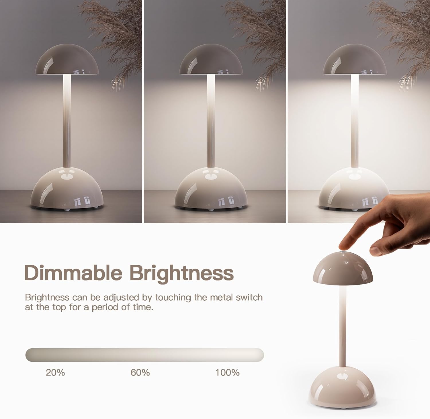 Lámpara de mesa de noche de hongos, recargable, lámpara de mesa de noche con control táctil diammable con cable de carga para el hogar, dormitorios,