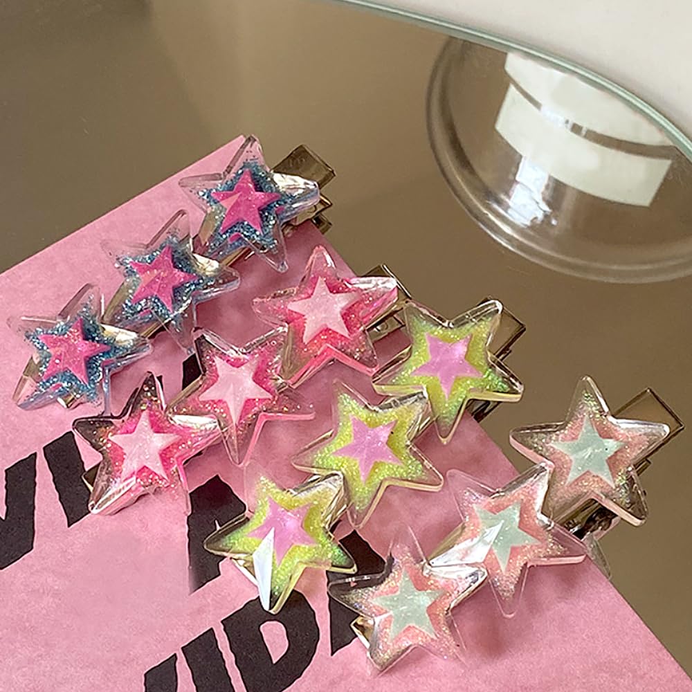 Pinzas para el cabello Y2k con purpurina y estrellas coloridas, pinzas para el cabello para mujeres, pinzas para el pelo con pico de pato, pinzas