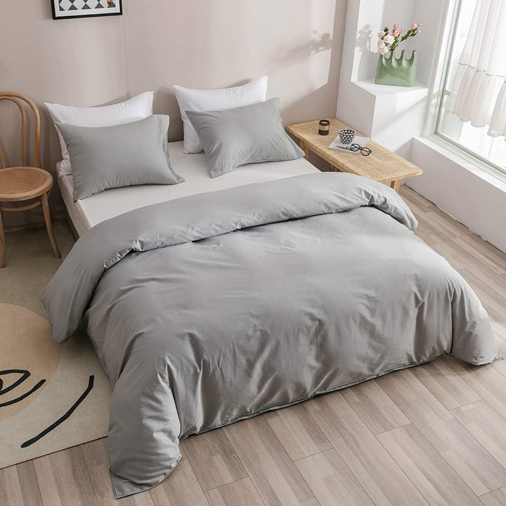 Wellboo – Juego de edredón de tamaño King, ropa de cama de color gris plateado, gris pálido, para mujeres, hombres, niños, niñas, adultos y