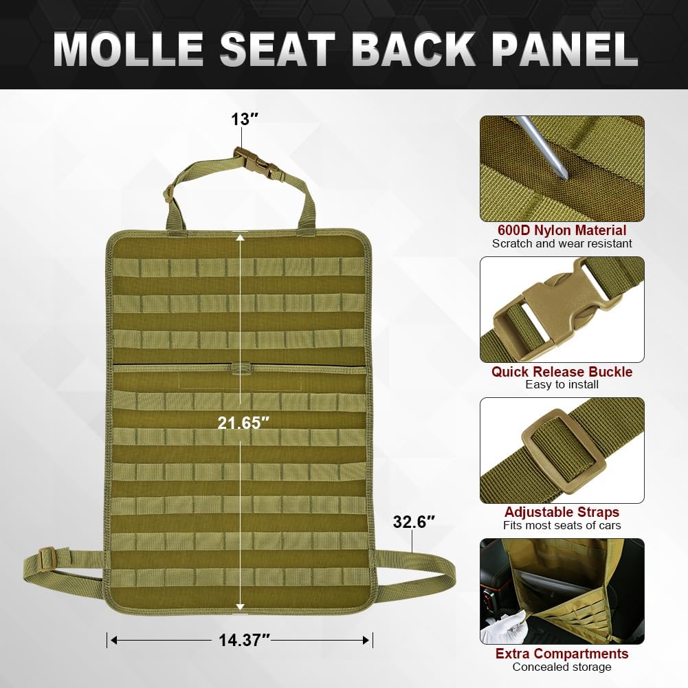 JDMON Organizador táctico universal para respaldo de asiento, panel Molle con 5 bolsas de almacenamiento multifuncionales desmontables adecuadas