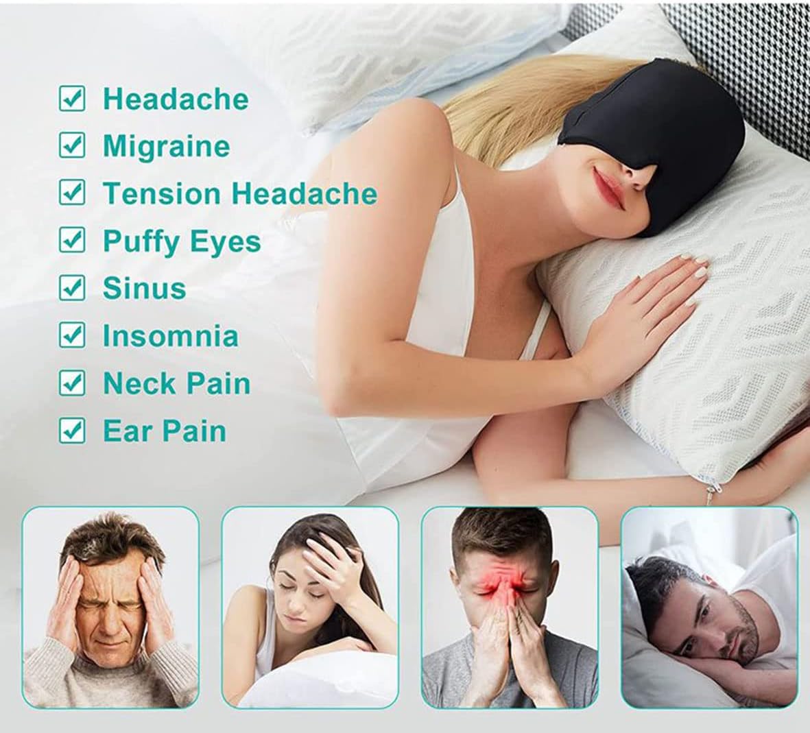Sombrero para aliviar el dolor de cabeza para migraña, elástico y cómodo para reducir la migraña, tapa de gel refrescante y terapia de frío para