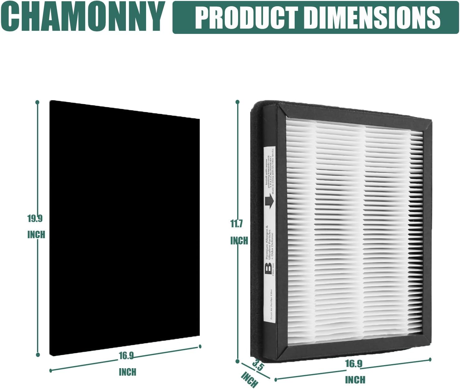 CHAMONNY IAF-H-100B True HEPA Idylis B – Filtro de repuesto tamaño B, compatible con purificadores de aire Idylis IAP-10-150, IAP-10-125, AC-2125,