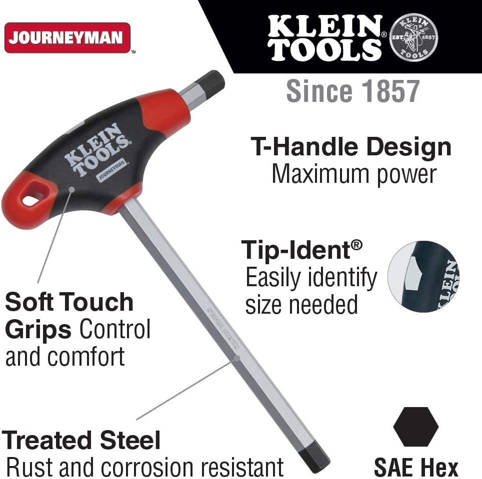 Klein Tools JTH6E12 Llave hexagonal de 732 pulgadas con mango en T Journeyman, 6 pulgadas