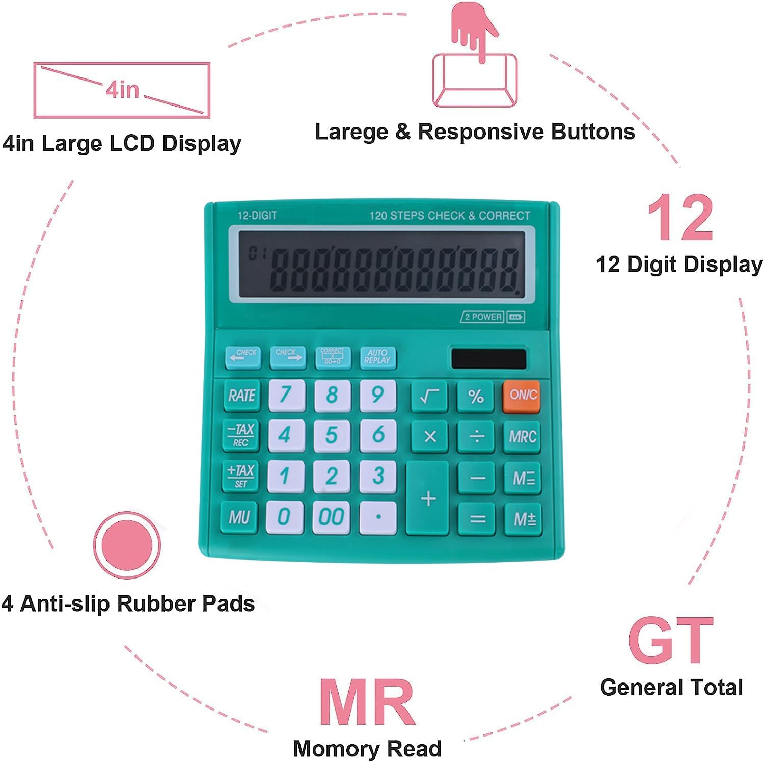Calculadora de escritorio de oficina de 12 dígitos con energía solar y pantalla LCD HD fácil de leer, botones grandes, para asuntos financieros,