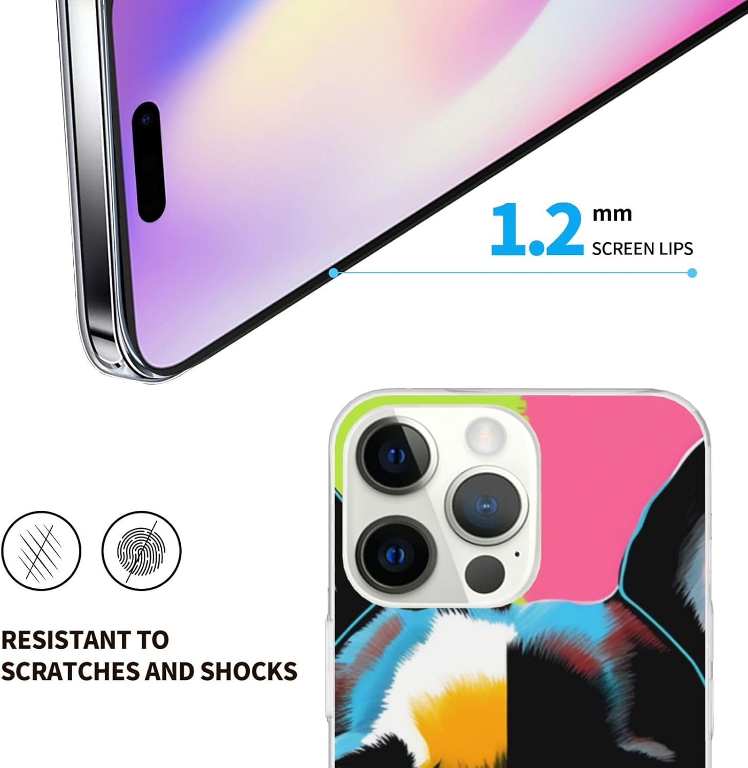 EMPYRI Funda de teléfono con estampado de bulldog francés colorido para iPhone 14 Pro Max de 6.7 pulgadas, transparente, a prueba de golpes, no se