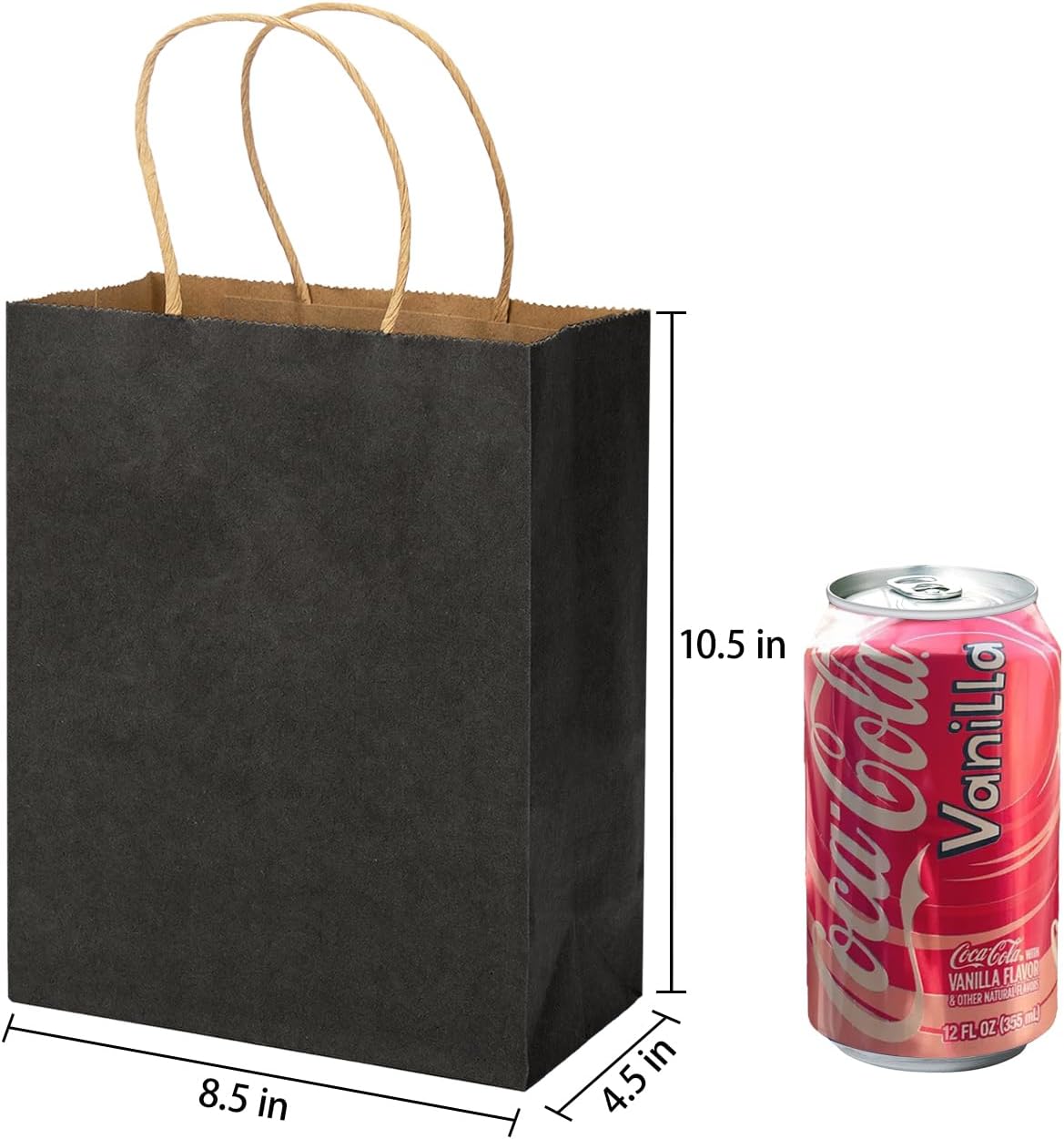 Paquete de 100 bolsas de regalo negras de 10.5 x 8.5 x 4.5 pulgadas, bolsas de papel con asas, bolsas de papel, bolsa de regalo de cumpleaños,