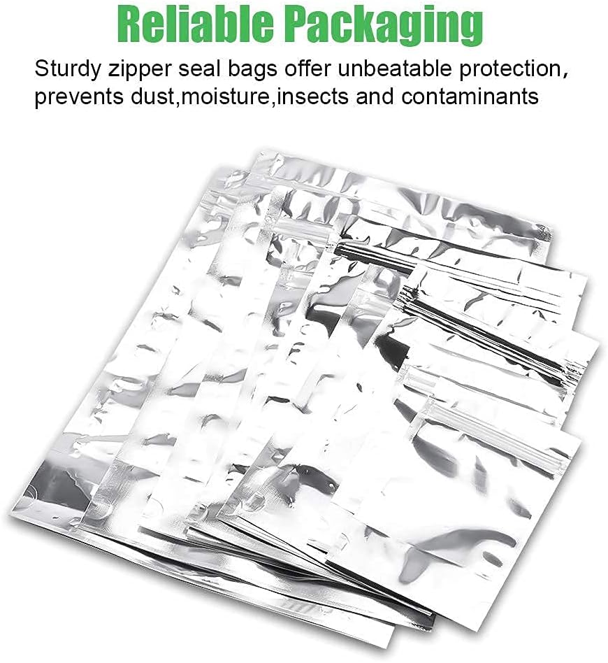 Bolsas de Mylar de 90 unidades, 9 tamaños, bolsas de Mylar de 7 mil para almacenamiento de alimentos, bolsas resellables de mylar con cierre, bolsas